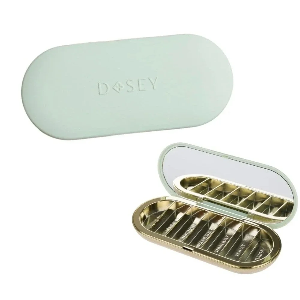NEW Dosey 7-Day Pill Compact with Mirror Sage Green Gold
